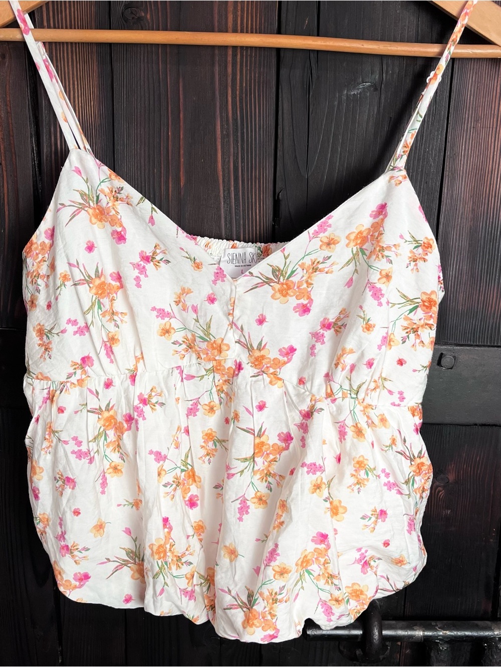 Sienna Sky White Floral Spaghetti-Strap Camisole in Orange & Pink